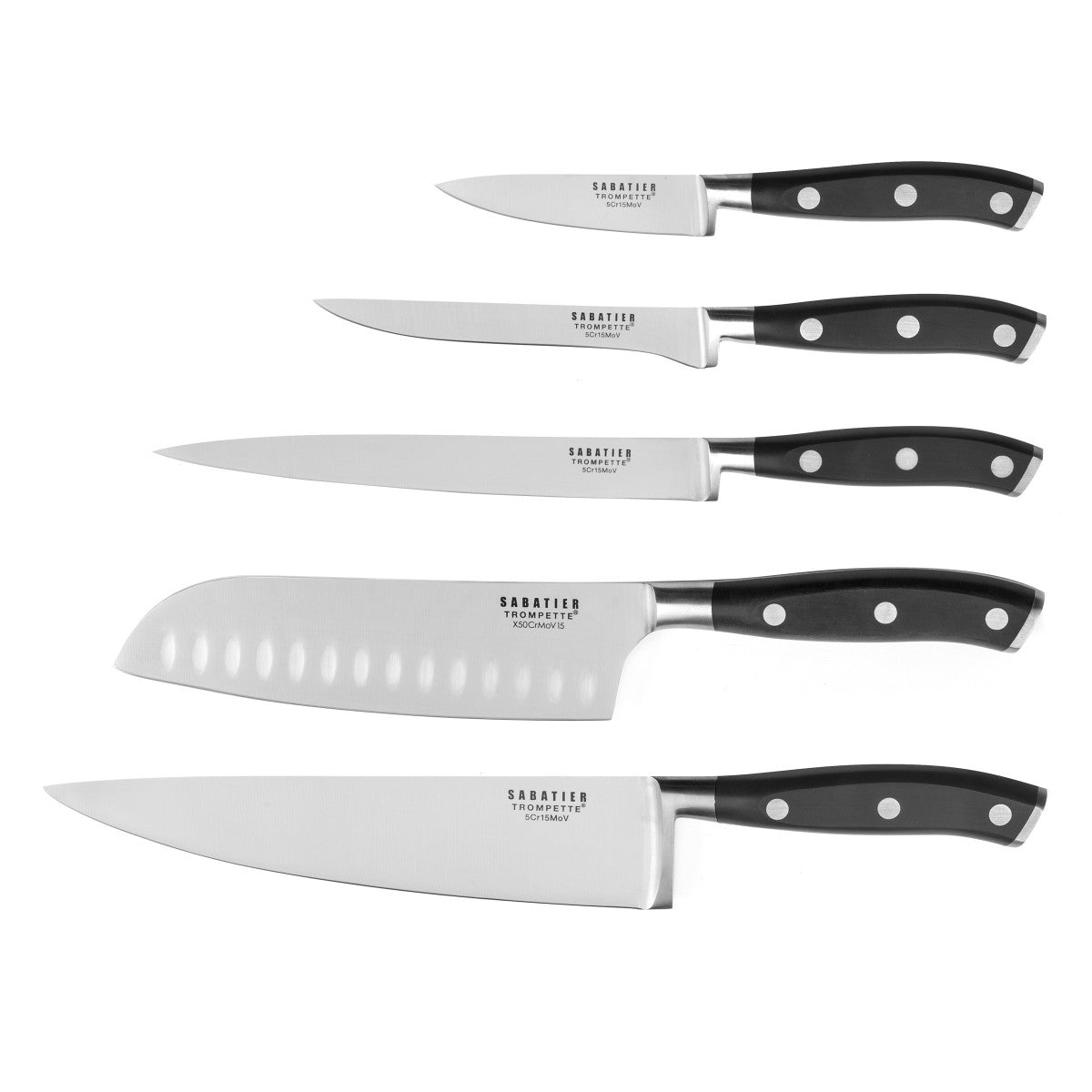 Vulcano - Bloc spaghetti en bois noir 5 couteaux de cuisine Sabatier Trompette - Mathon - 2