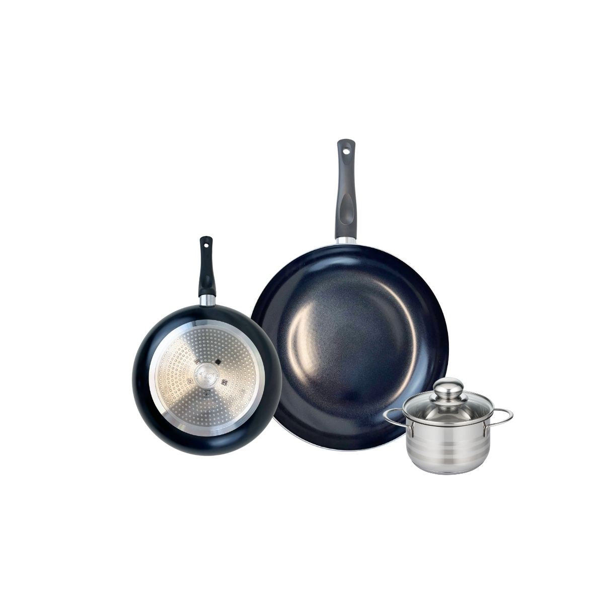 Ensemble de 2 Poêles de cuisson 20 et 28 cm et 1 faitout 12 cm  Prima Brillant Elo - Mathon - 1