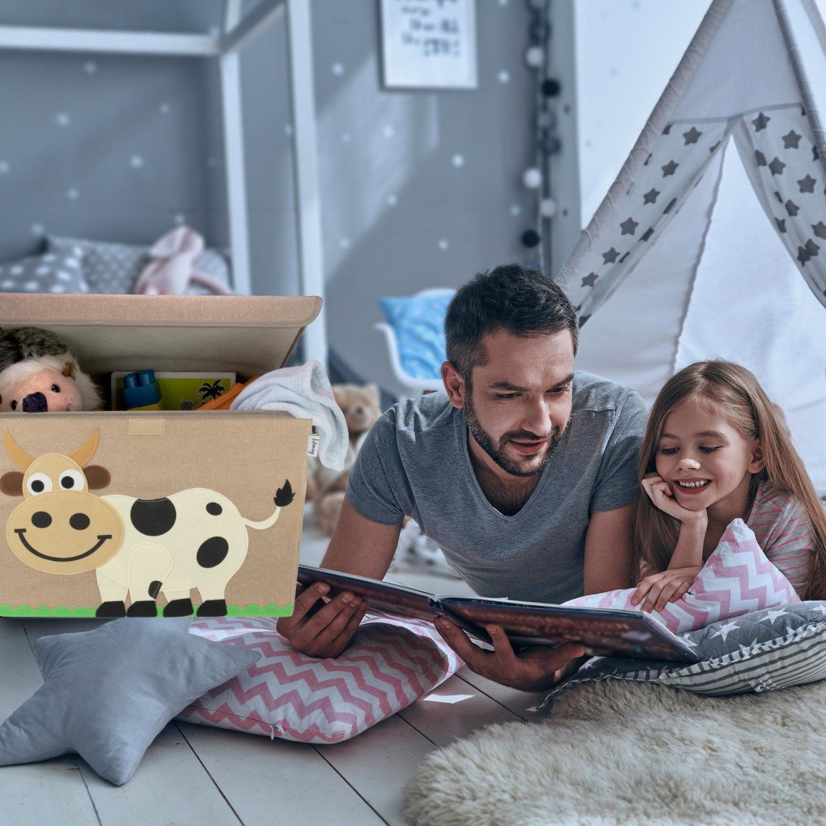 Boîte de rangement en tissu pour enfant grand modèle "Vache" avec couvercle Lifeney Fackelmann - Mathon - 2