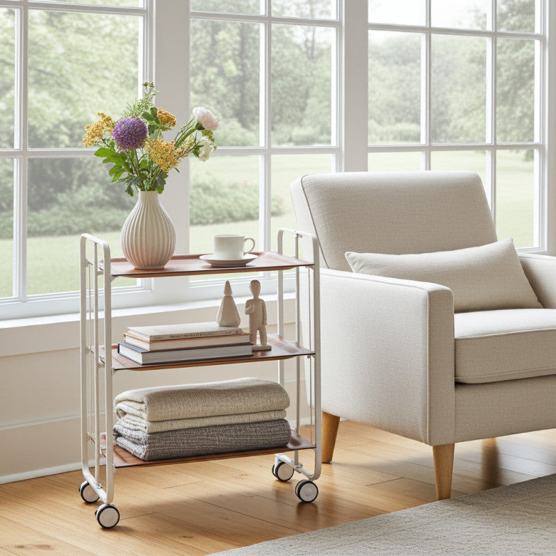 Desserte pliante 3 niveaux avec roulettes – structure blanche, bauhaus Don Hierro - Mathon - 2