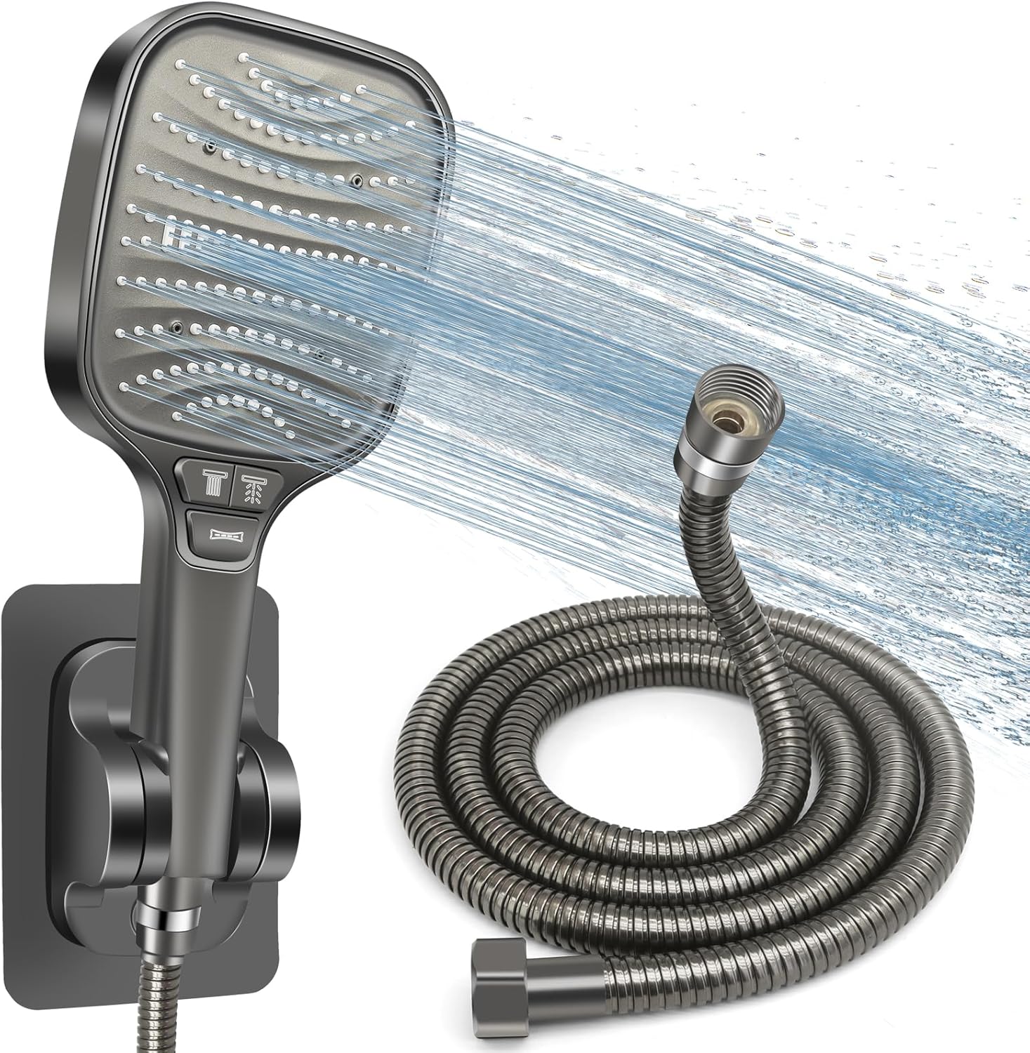 Pommeau de douche gris 8 modes avec tuyau anti-torsion Vendos85 - Mathon
