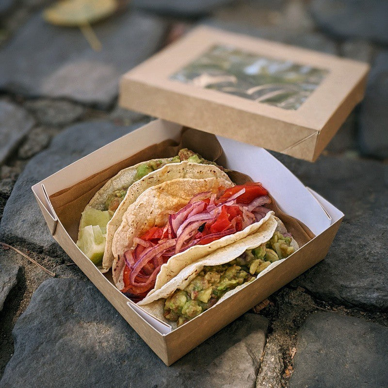 25Pcs - Boite "Kray" carrée carton brun avec couvercle à fenêtre  155x155x50mm 950ml FirstPack - Mathon - 7