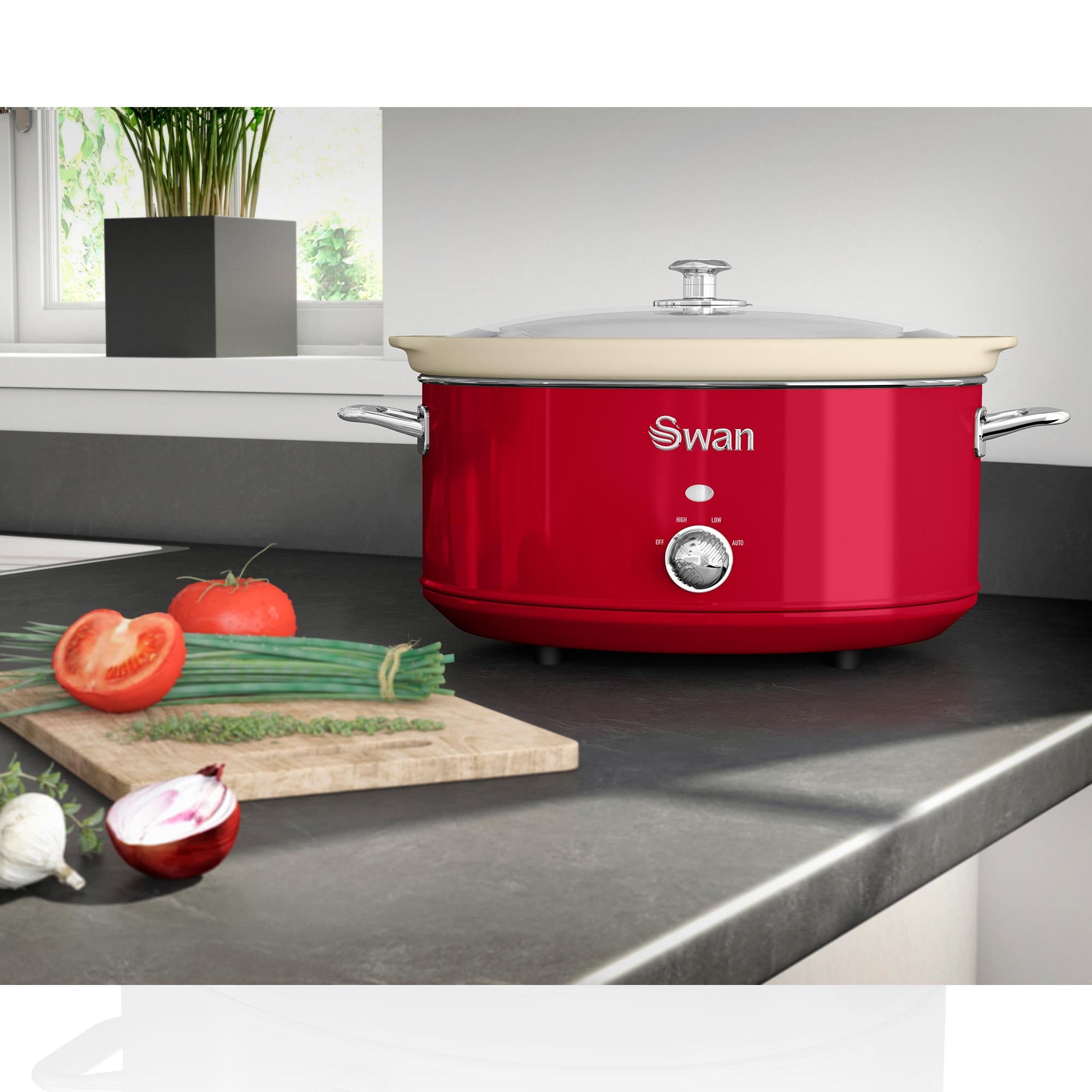 Retro Mijoteuse 6,5L Poêle Amovible en Céramique Antiadhésive, Vintage 320 Rouge SF17031RNEU - Mathon - 4