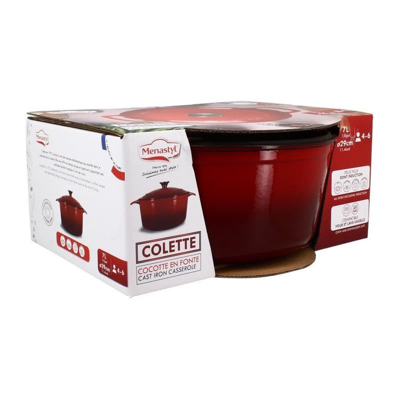 Cocotte - Menastyl - 6020105 - Ronde - En Fonte Acier émaillé - Rouge - 7 Litres Menastyl - Mathon - 2