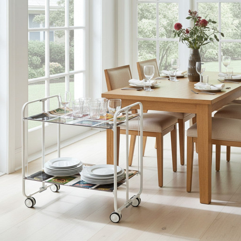 Desserte pliante 2 niveaux avec roulettes – structure blanche, bauhaus Don Hierro - Mathon - 3