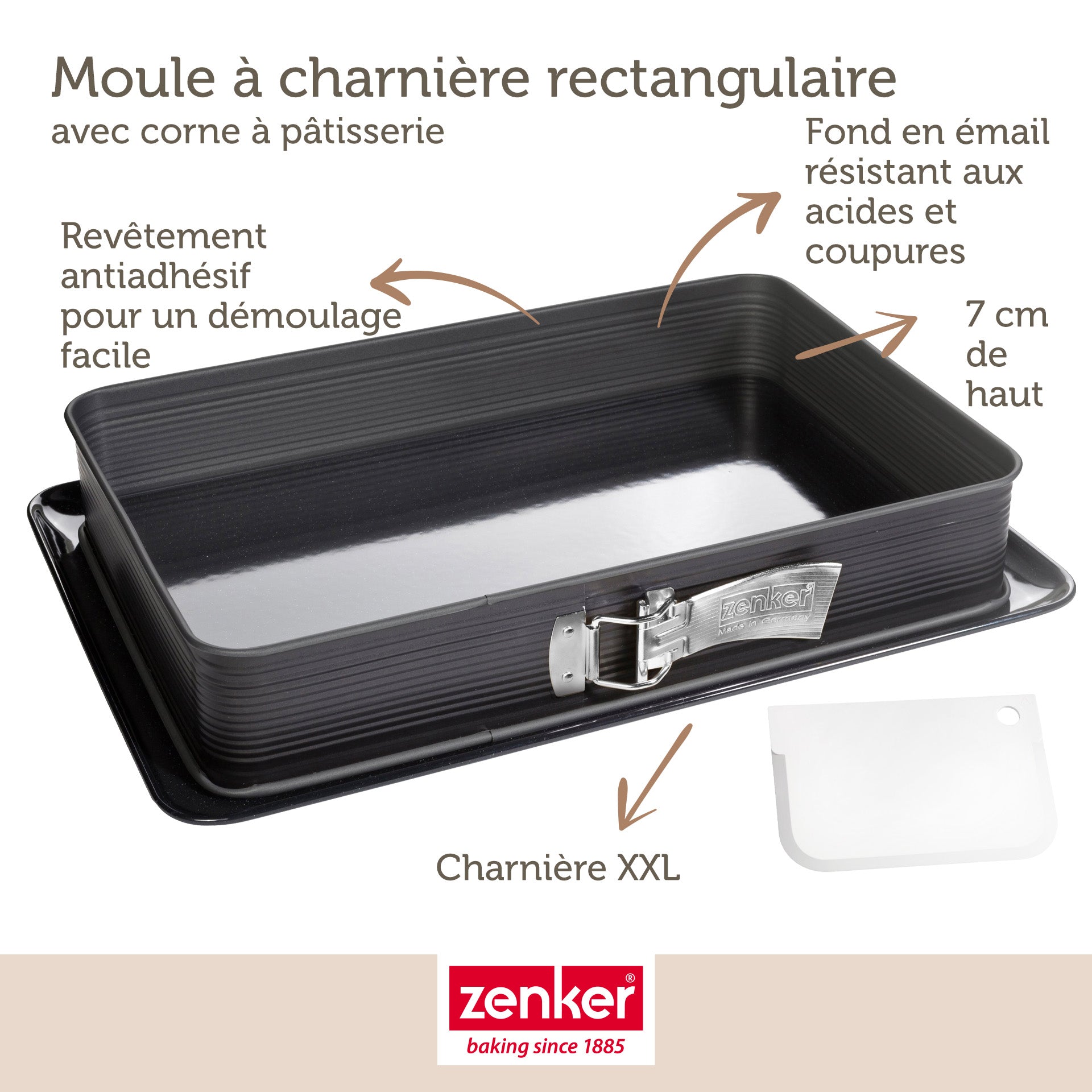 Ensemble de 2 Moules à charnière rectangulaire en acier émaillé et sa spatule 42 x 29 cm Zenker Deluxe Zenker - Mathon - 4