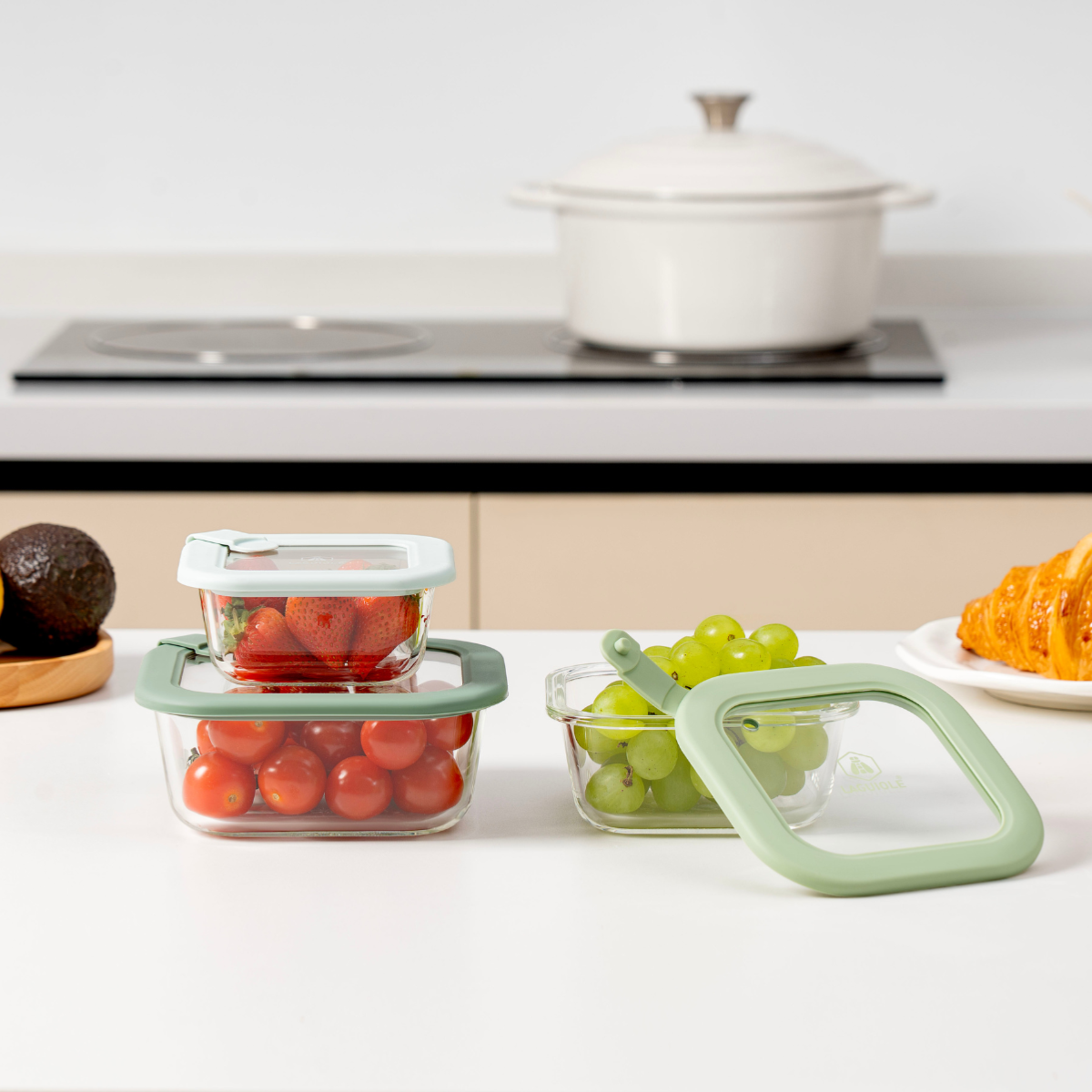 Lot de 3 boîtes en verre carrées avec couvercle 320/520/800ml Laguiole Cuisson - Mathon - 3