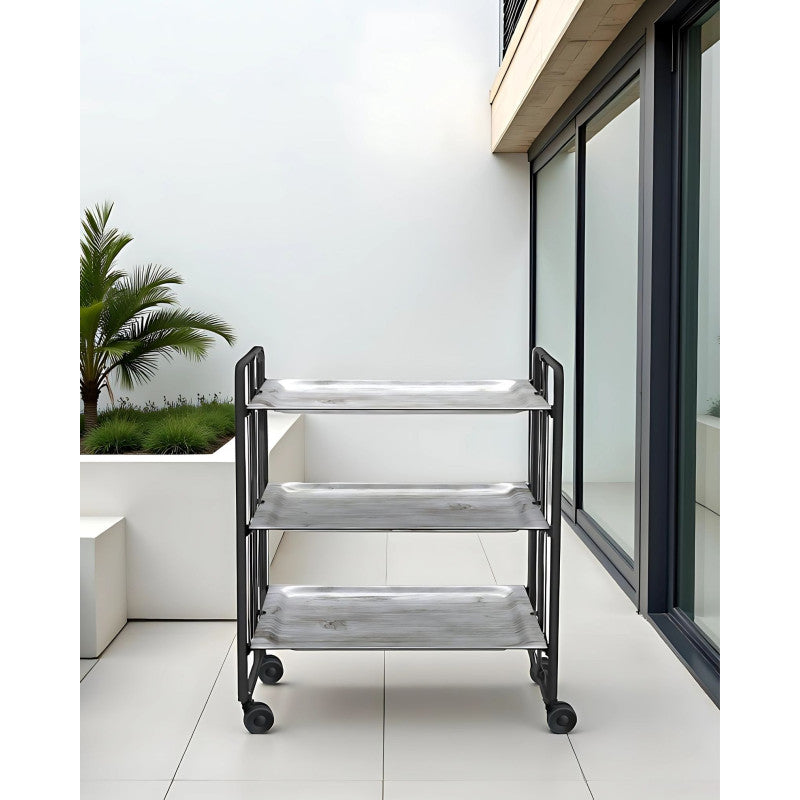 Desserte pliante 3 niveaux avec roulettes – structure noire, bauhaus Don Hierro - Mathon - 2