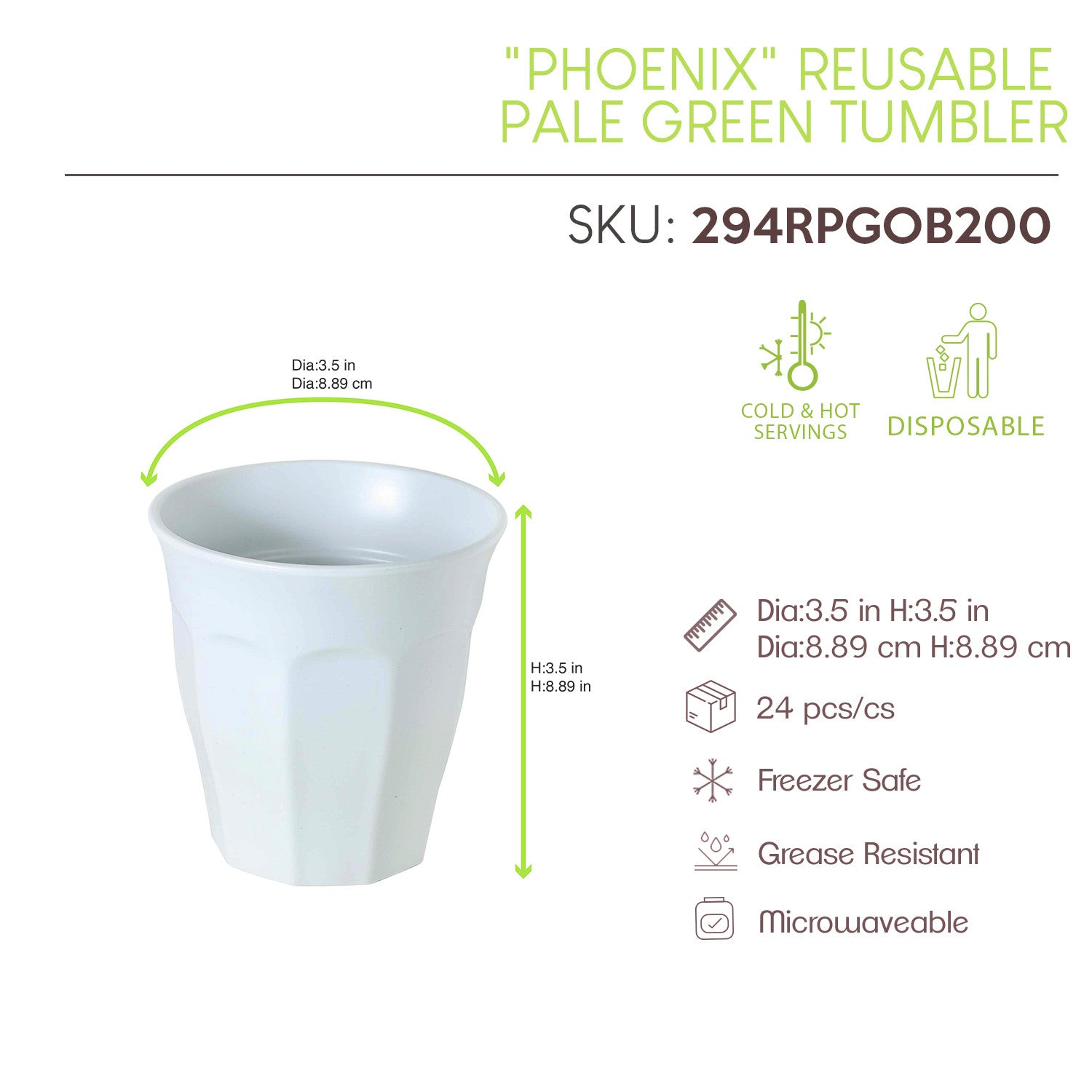 8Pcs - Gobelet Phoenix en plastique RPET réemployable vert d