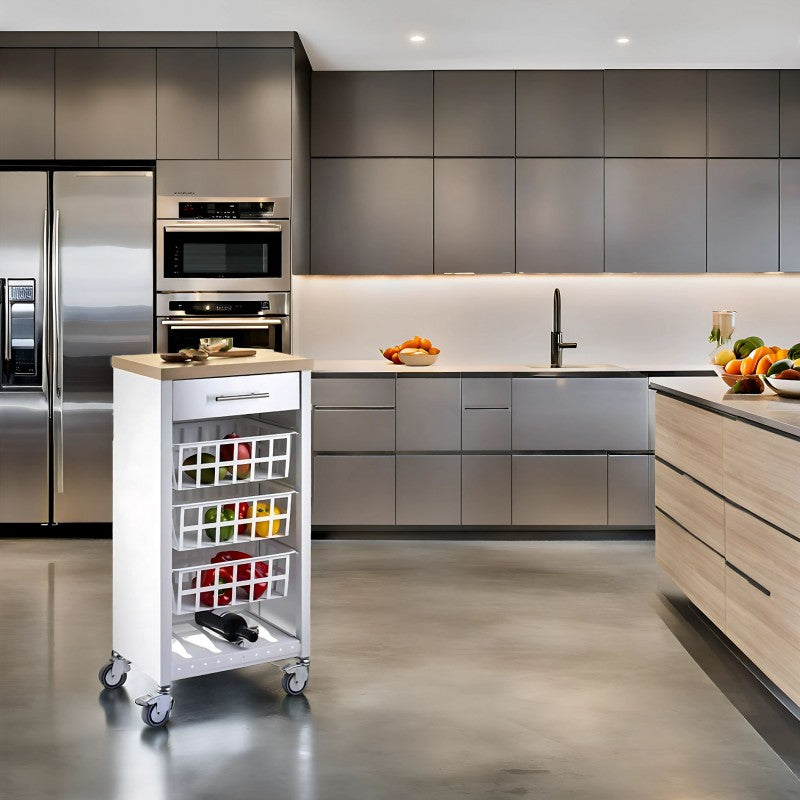 Desserte de cuisine KARA, blanc-inox-Bois Orme Don Hierro - Mathon - 4