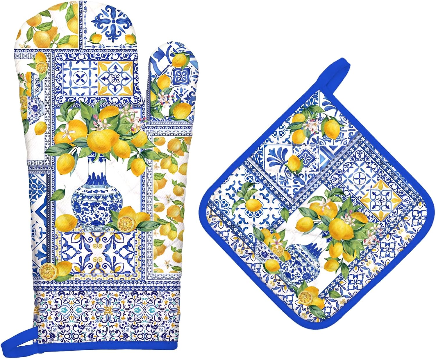 Gants et Manique Cuisine Peints à la Main Champêtre citron Vendos85 - Mathon