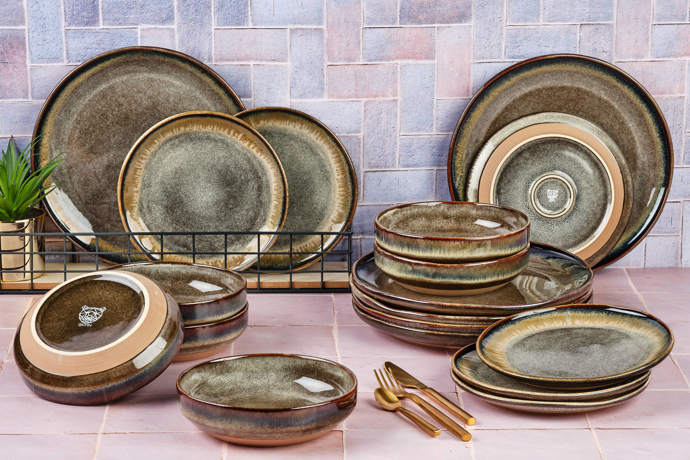 Lot de 18 set les essentiels en grès marron D Björn - Mathon - 2