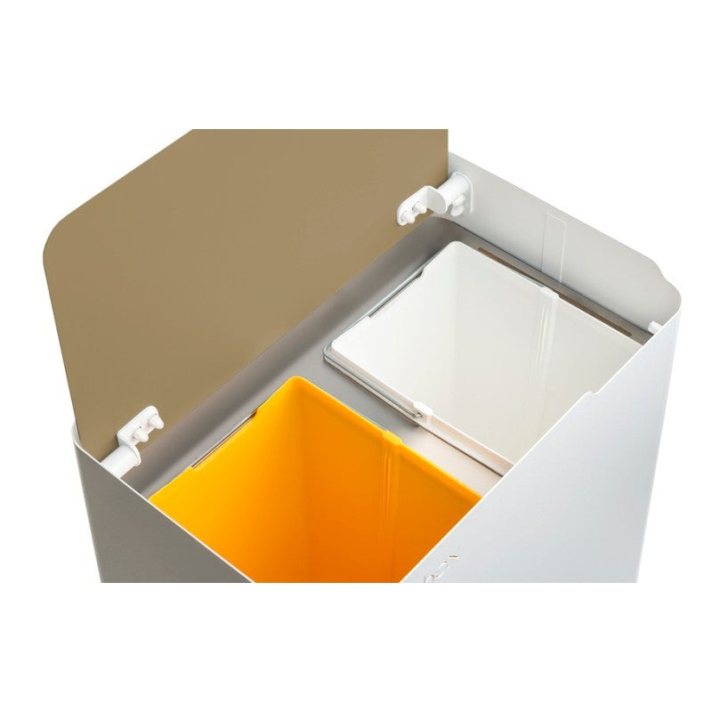 Poubelle cuisine fonctionnelle et élégante, 2 x 20 litres, ECOBOX NOA, Blanc-Sable Don Hierro - Mathon - 3