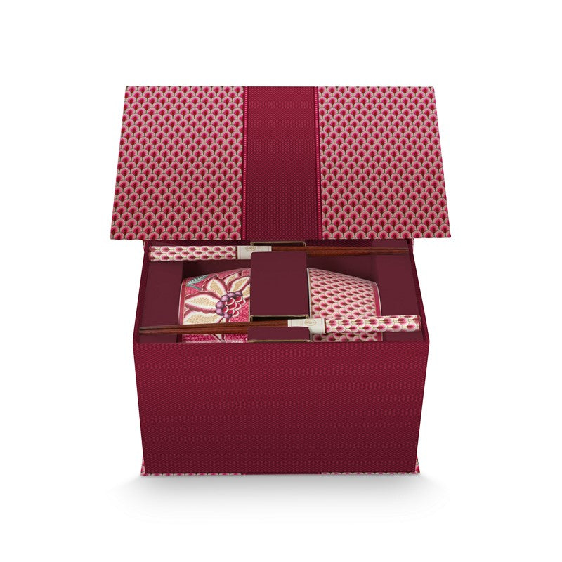 Coffret Cadeau 2 Bols & 2 paires de baguettes Oriental Flower Festival Ros Pip Studio - Mathon - 1