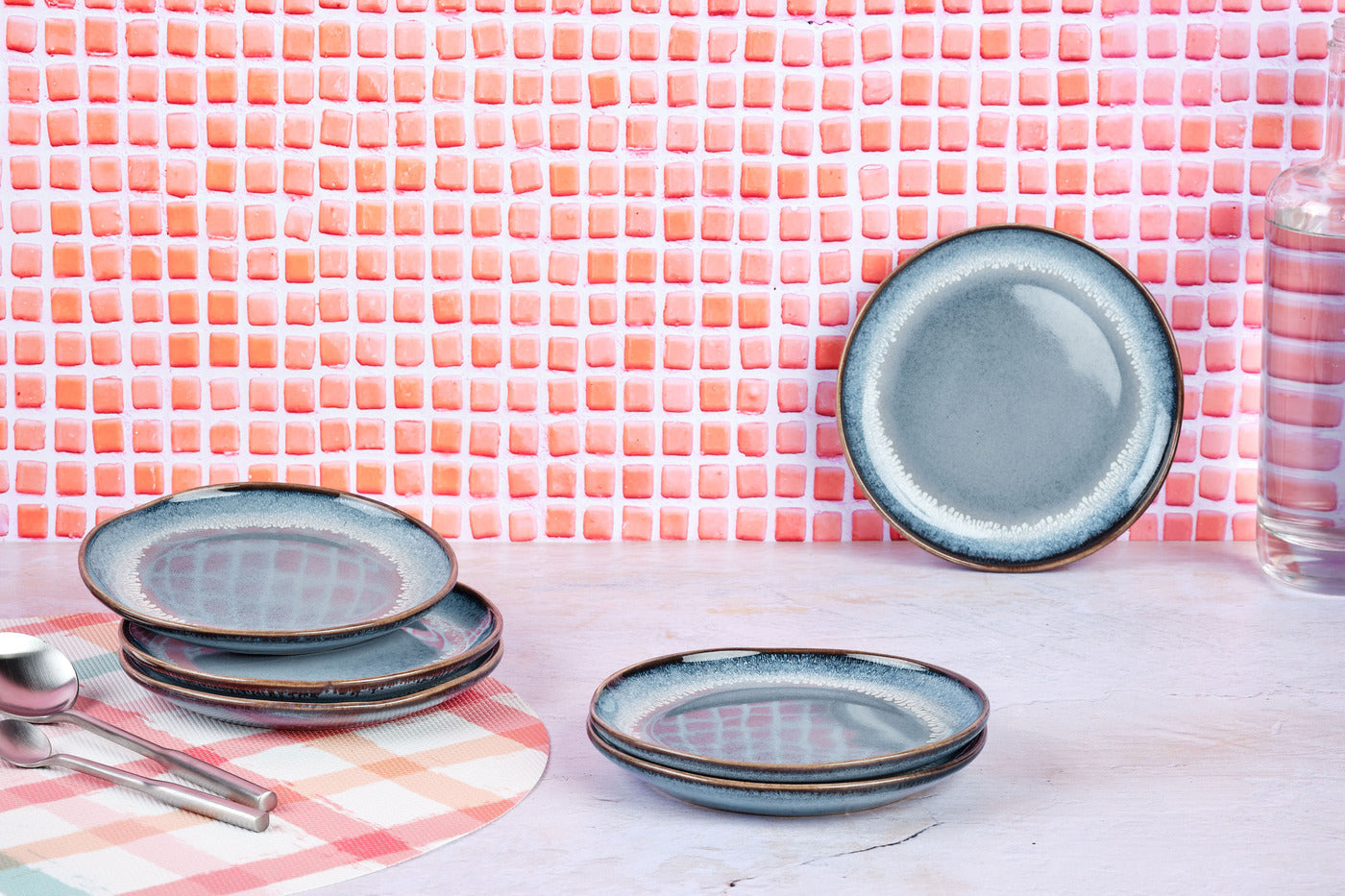 Lot de 6 assiettes à pain en grès bleu D16.5 Björn - Mathon - 2