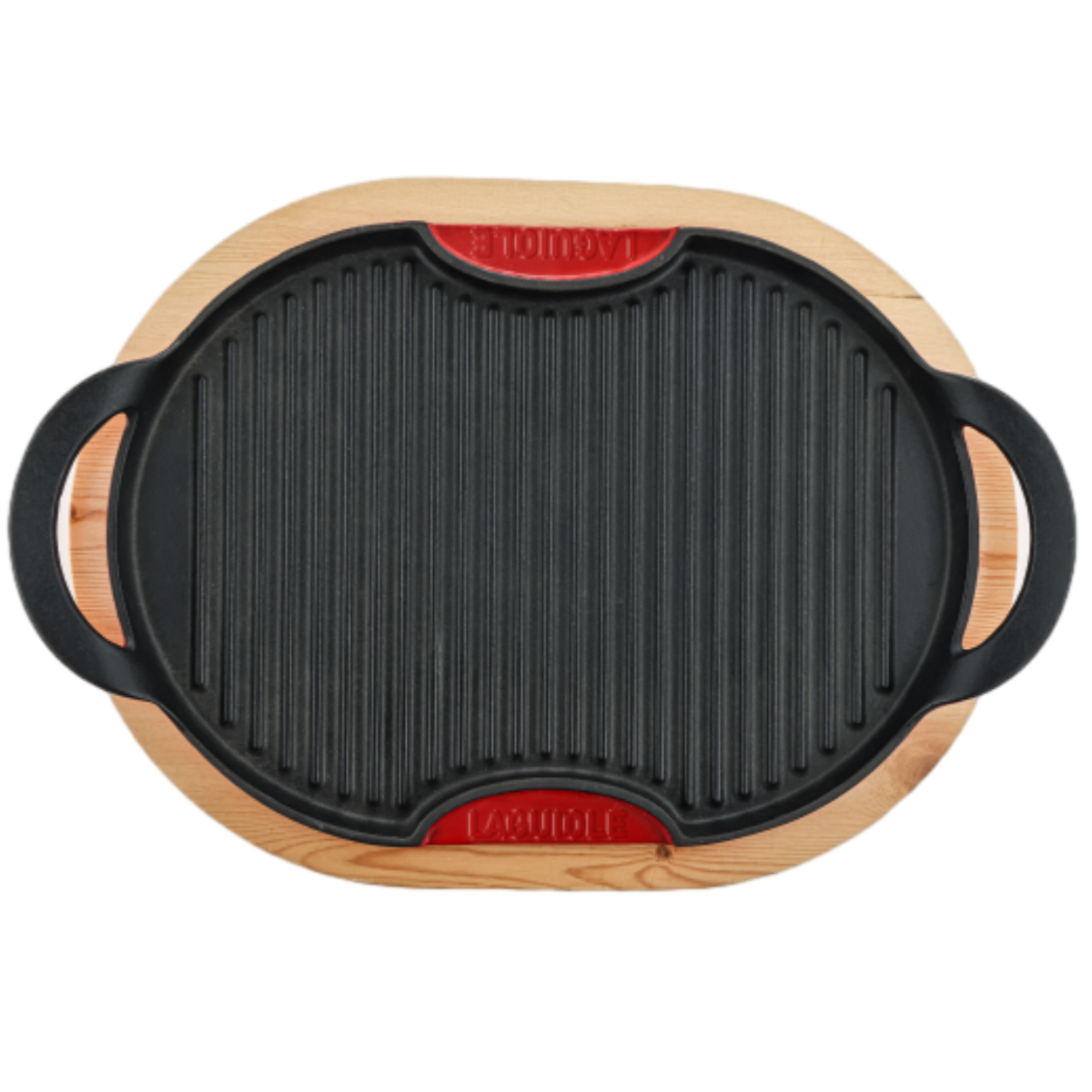 Grill ovale en fonte rouge 36cm avec support en bois Laguiole Cuisson - Mathon