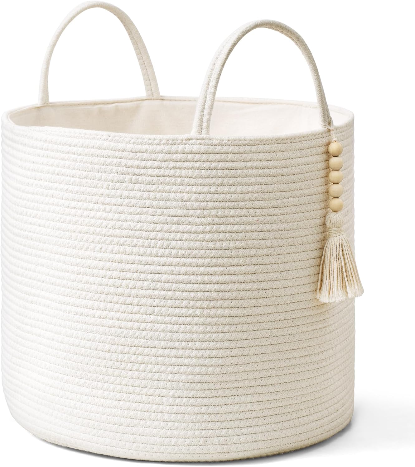Panier décoratif en coton macramé blanc avec pompons Vendos85 - Mathon