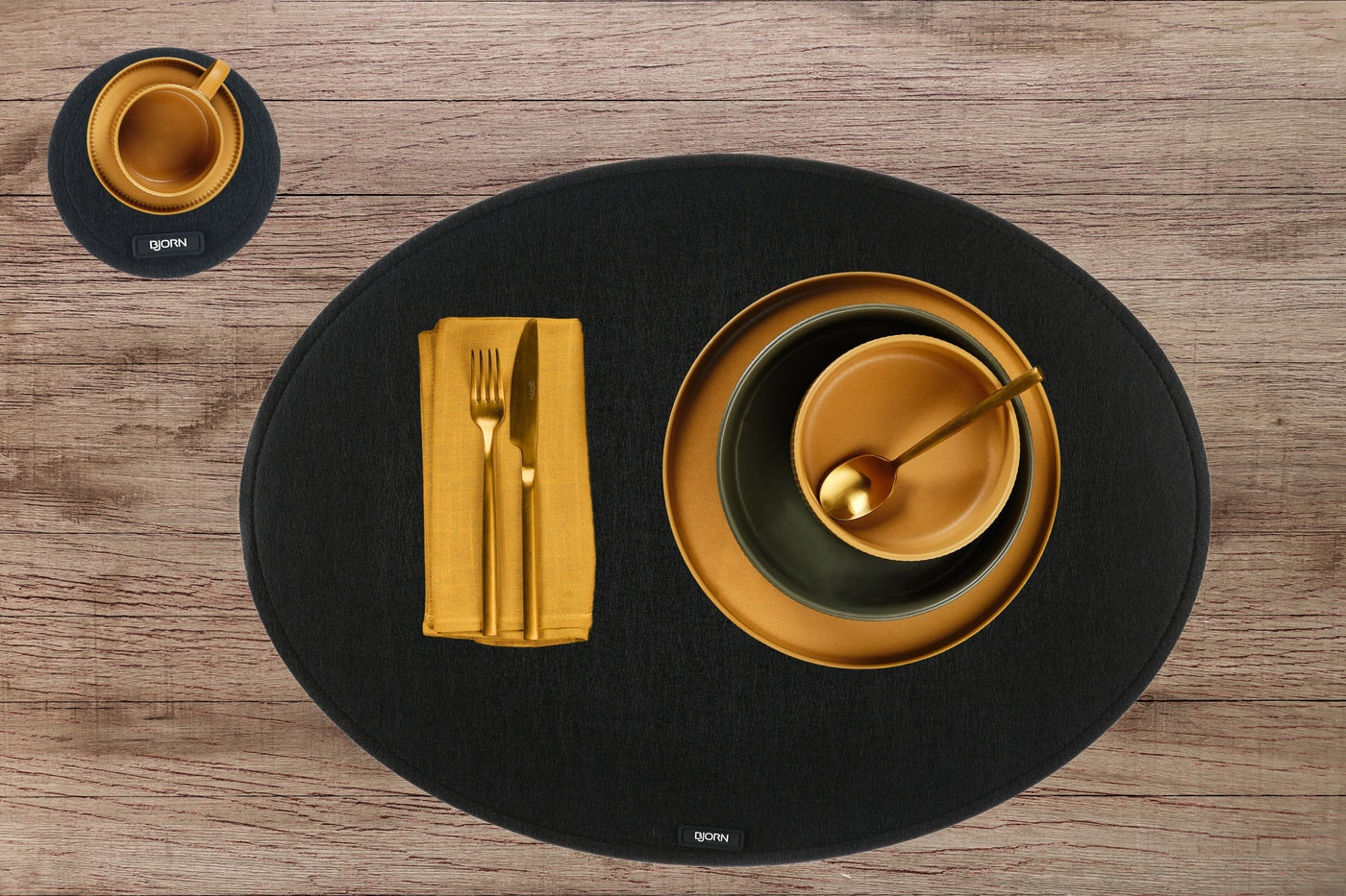 Lot de 6 sets de table en feutre recyclé noir D Björn - Mathon - 5