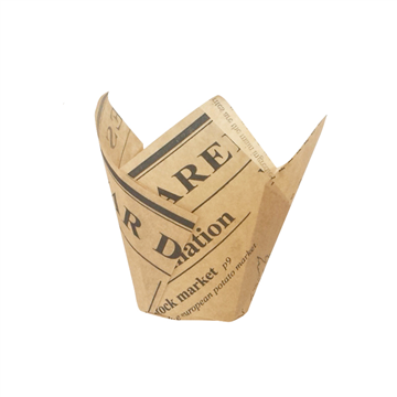 120Pcs - Caissette de cuisson forme tulipe en papier brun ingraissable impression journal  H85mm FirstPack - Mathon