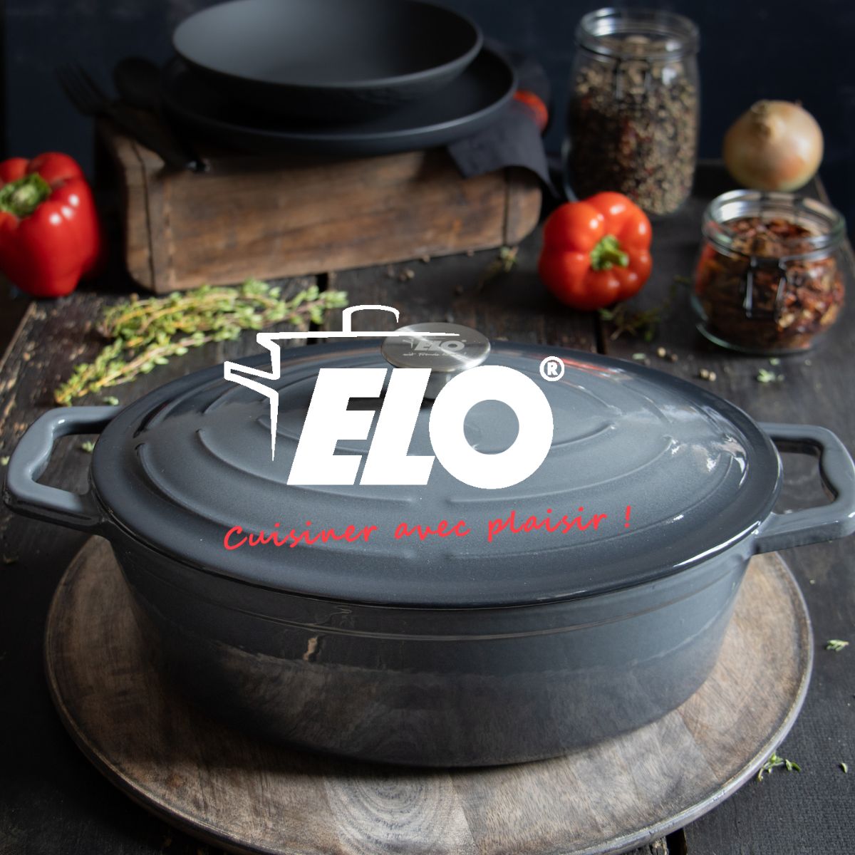 Cocotte ovale en fonte émaillée 33 cm gris classique 5 L Elo - Mathon - 9