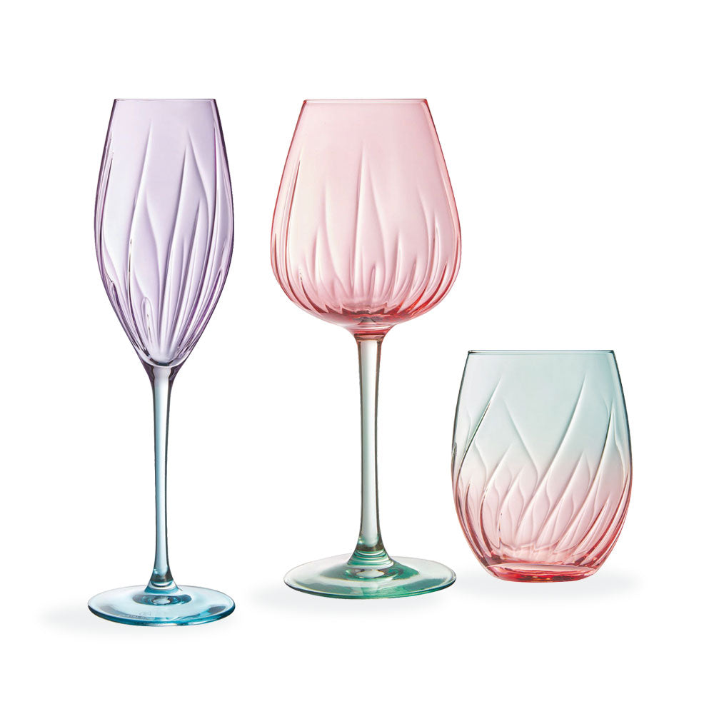 Ensemble 12 verres à pied et gobelets Swirly Spring - Cristal d