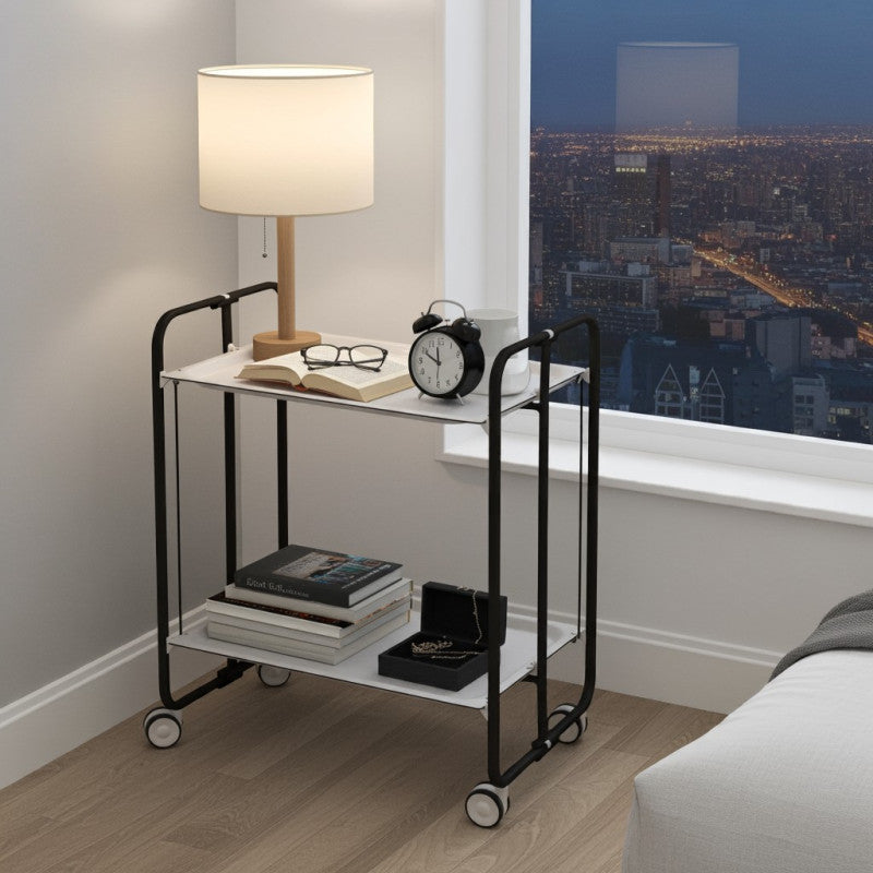 Desserte pliante 2 niveaux avec roulettes – structure noire, bauhaus Don Hierro - Mathon - 3