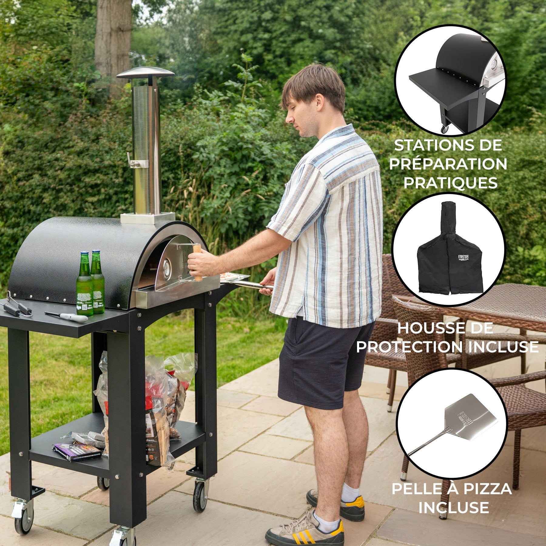 Four à Pizza sur Roulettes Extra Large avec Plan de Travail Intégré - Mathon - 3