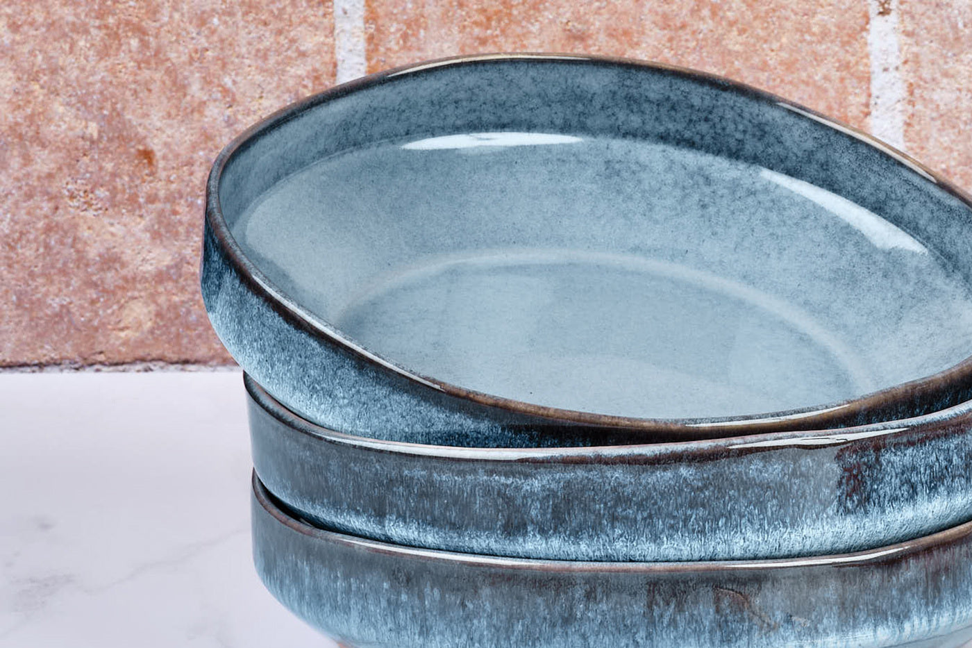 Lot de 6 assiettes creuses en grès bleu D21 Björn - Mathon - 6