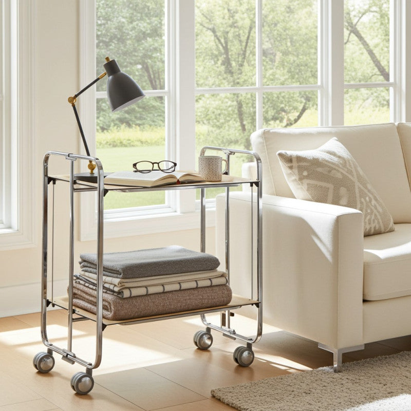 Desserte pliante 2 niveaux avec roulettes – structure chromée, bauhaus Don Hierro - Mathon - 3