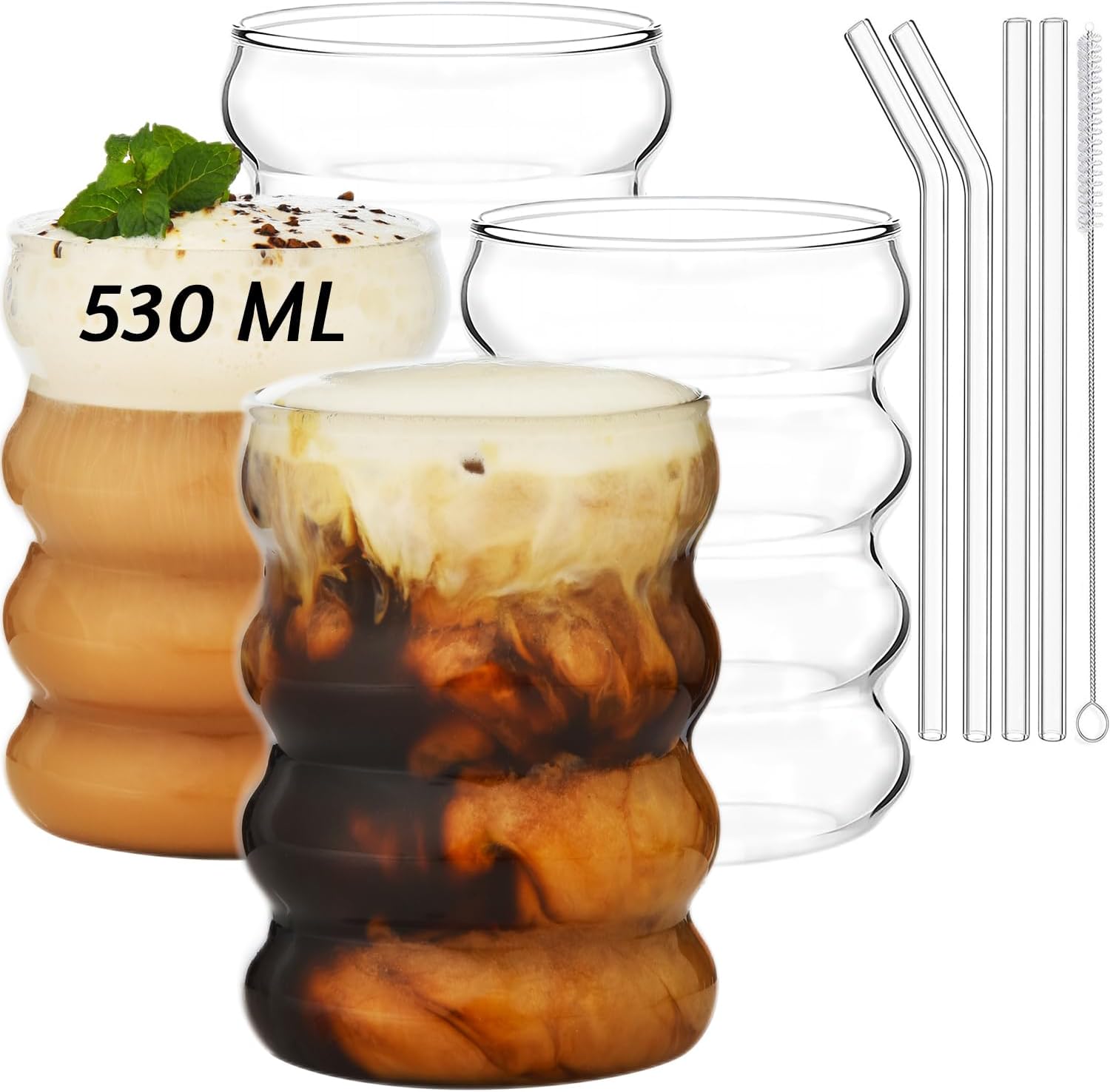Lot de 4 Gobelets Ondulés en Verre avec Pailles 530 ml Vendos85 - Mathon