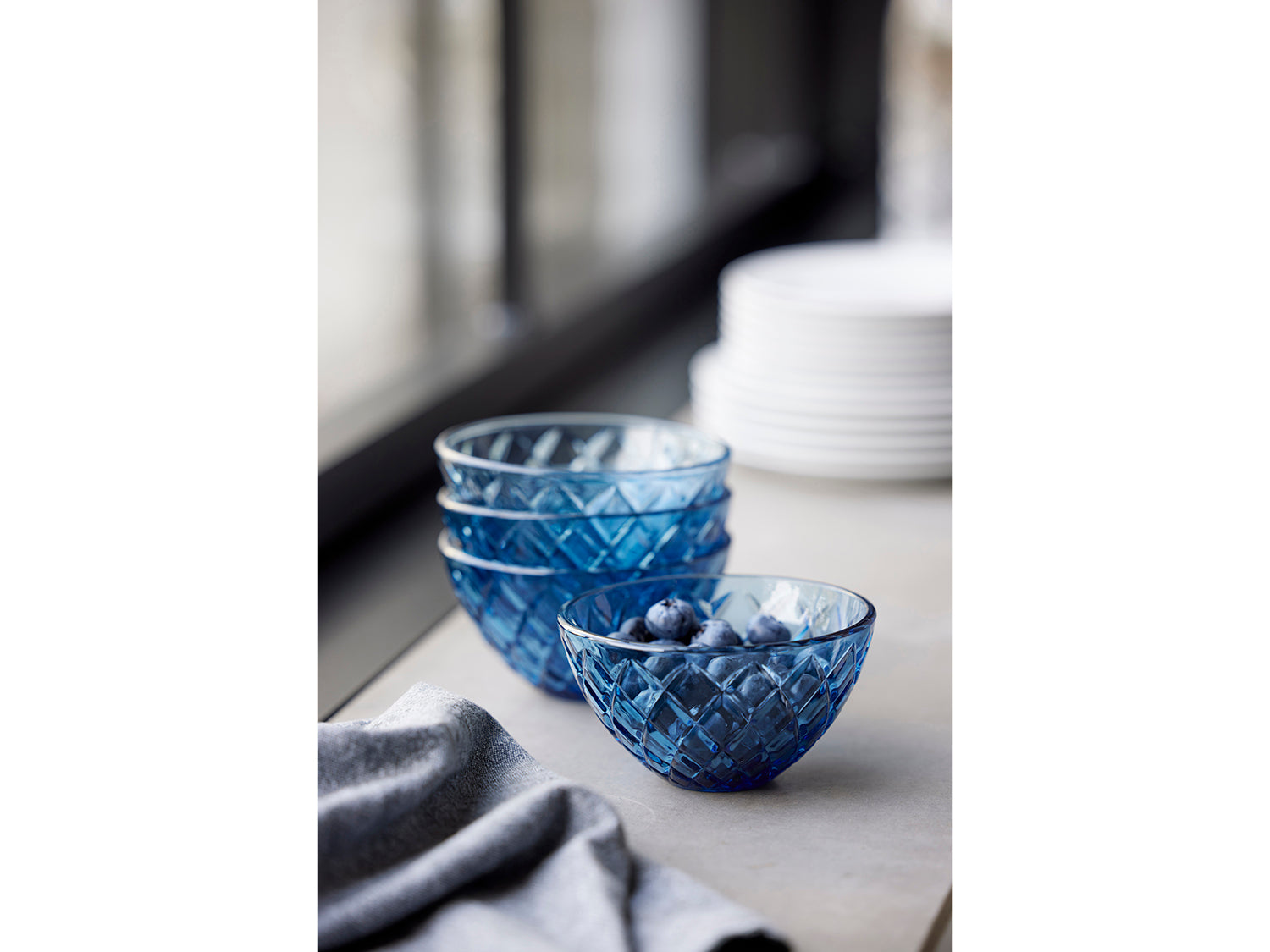 Ensemble de 4 bols SORRENTO 12cm en verre Bleu Lyngby Glas - Mathon - 6