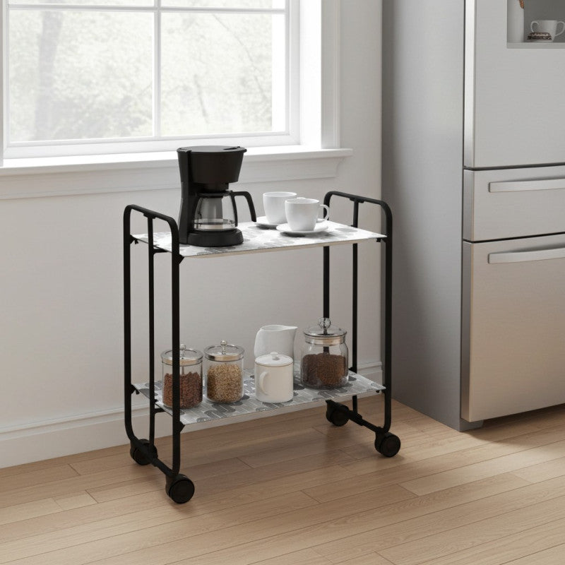 Desserte pliante 2 niveaux avec roulettes – structure noire, bauhaus Don Hierro - Mathon - 2