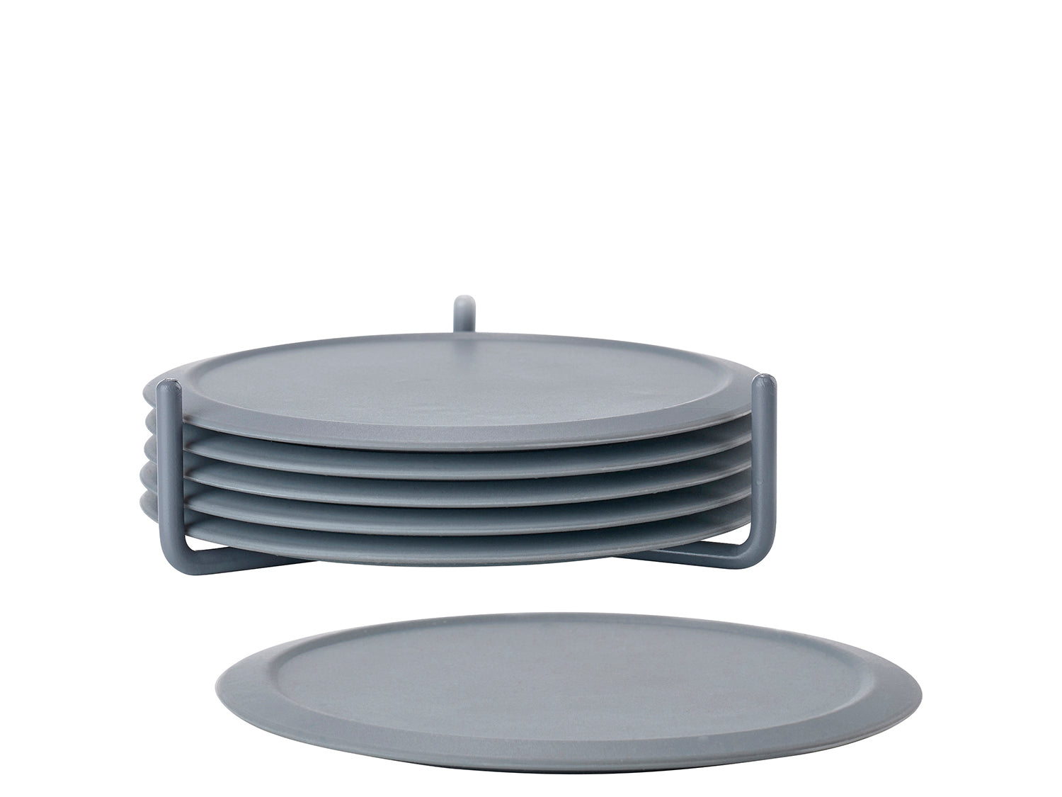 Ensemble de 6 dessous de verre SINGLES et support en silicone et métal Gris froid Zone Denmark - Mathon - 1