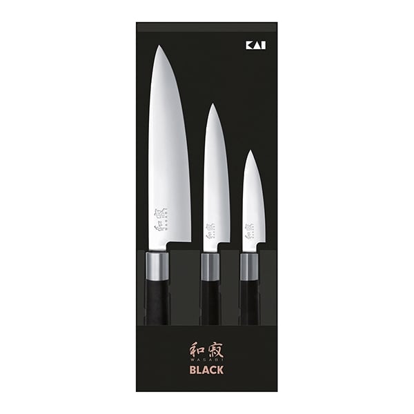 Set 3 couteaux 10 cm,15 cm, 20 cm Wasabi Black Kai - Mathon