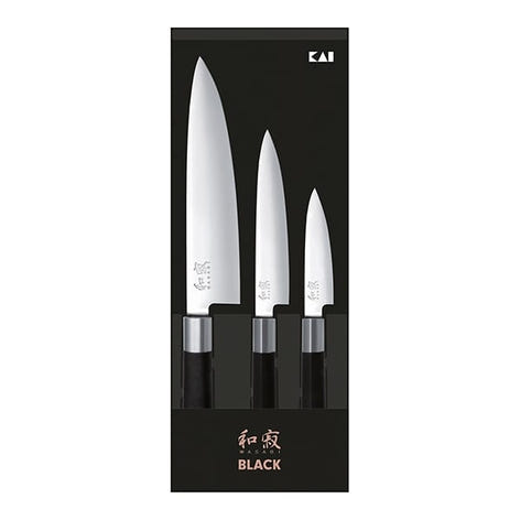 Set 3 couteaux 10 cm,15 cm, 20 cm Wasabi Black Kai - Mathon