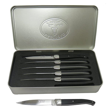 Coffret 6 couteaux à steak Laguiole STAND UP noir Jean Dubost - Mathon