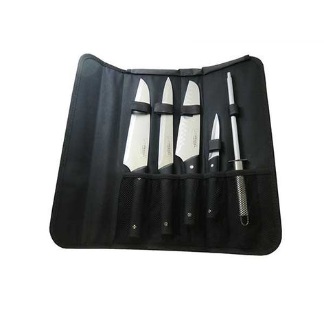 Sacoche 4 couteaux de cuisine et fusil à aiguiser manche noir Pradel Jean Dubost - Mathon