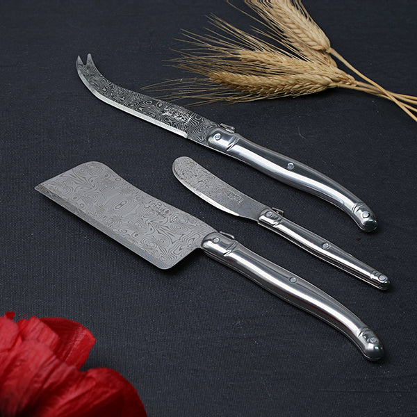 Coffret 3 pièces à fromage Laguiole tout inox Damas Jean Dubost - Mathon - 2