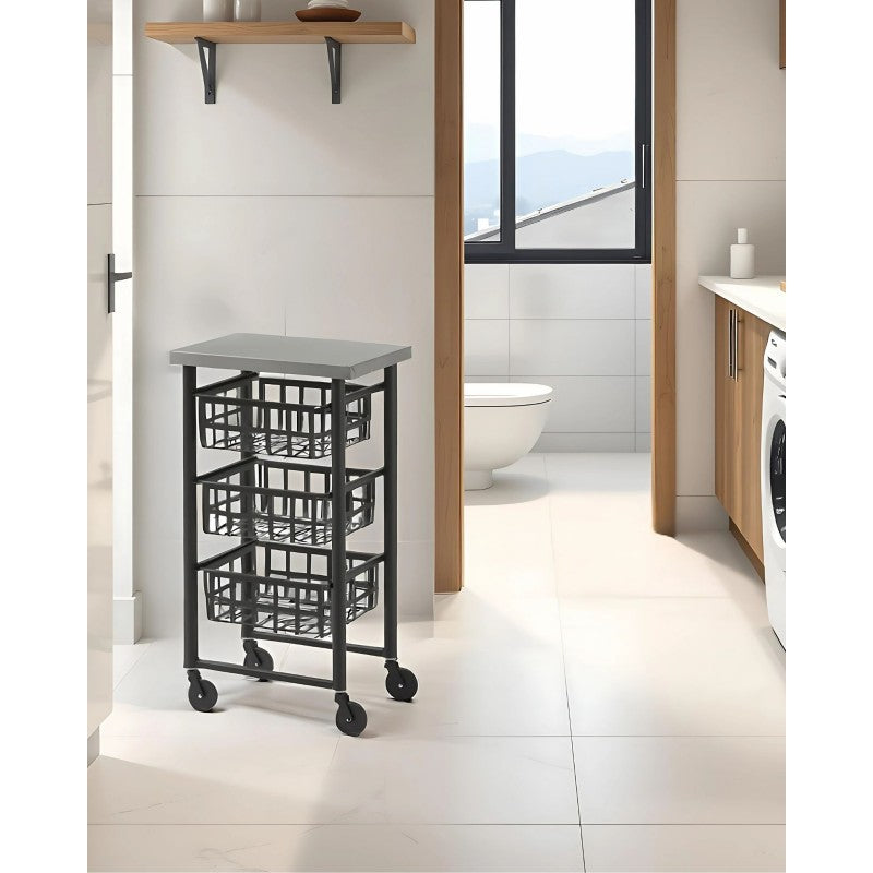 Desserte à roulettes, chariot de rangement FIFTY-FIFTY, Noir Don Hierro - Mathon - 4