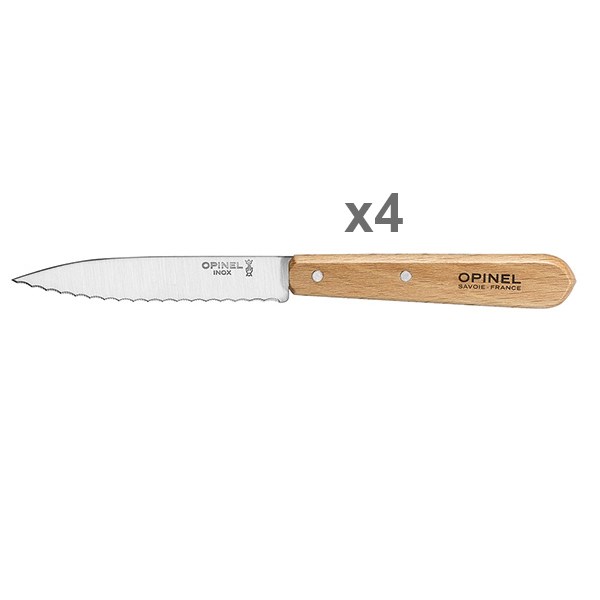 Lot de 4 couteaux office N°113 lames crantées inox 10 cm couleur naturel Opinel - Mathon - 2