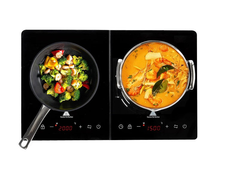 Plaque de cuisson à induction double en verre cristal 3500W noir Vendos85 - Mathon