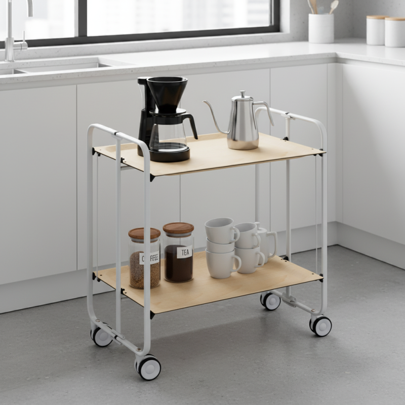 Desserte pliante 2 niveaux avec roulettes – structure gris aluminium, bauhaus Don Hierro - Mathon - 2