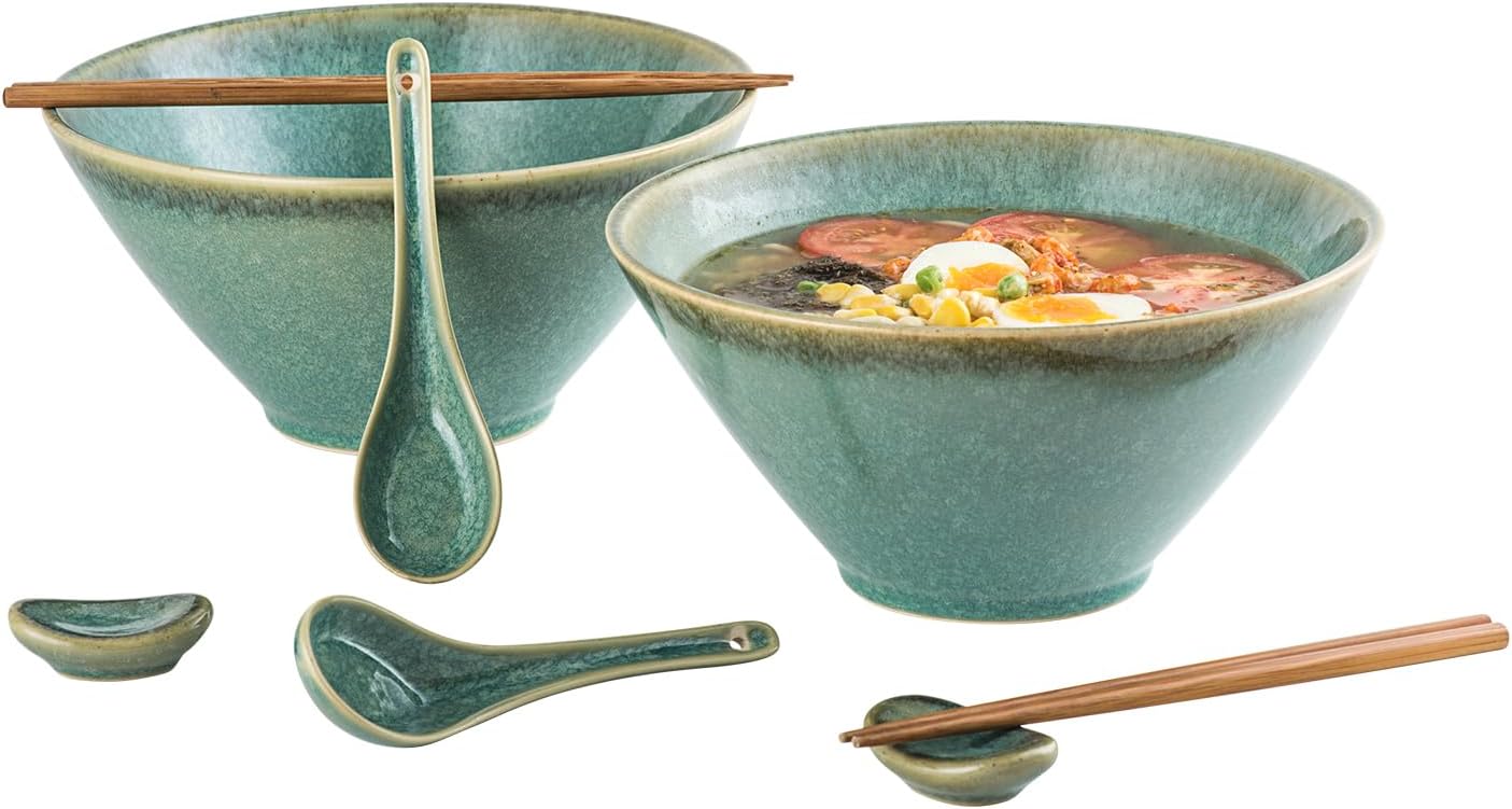 Lot 8 pièces bols ramen japonais en céramique vert Vendos85 - Mathon