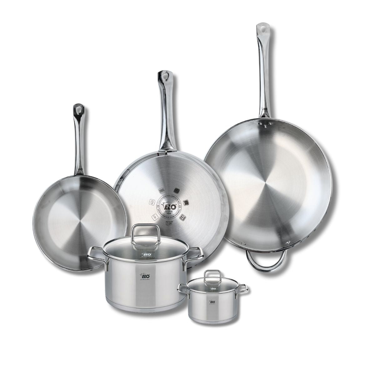 Ensemble de 3 Poêles de cuisson 24, 28 et 32 cm et 2 faitouts 12 et 20 cm  Profi Citrin Elo - Mathon - 1