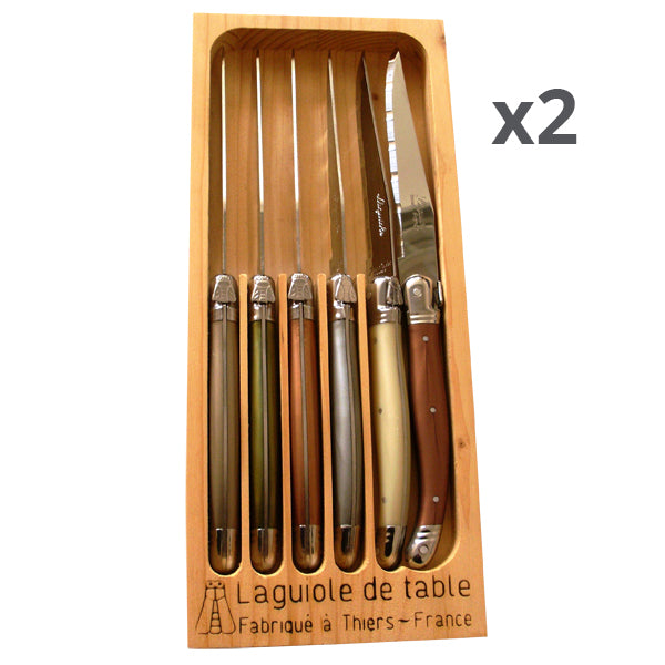 Lot de 2 coffrets de 6 couteaux de table inox Mineral Mix Laguiole Jean Dubost - Mathon - 1