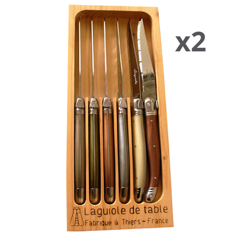 Lot de 2 coffrets de 6 couteaux de table inox Mineral Mix Laguiole Jean Dubost - Mathon - 1