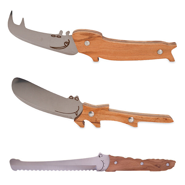 Coffret 3 couteaux à pain, fromage et tartineur en bois d’olivier Roger Orfèvre - Mathon - 1