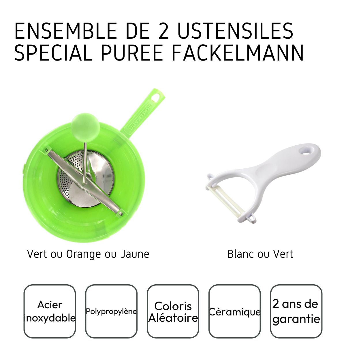 Ensemble de 2 ustensiles spécial purée avec éplucheur et moulin à légumes Fackelmann - Mathon - 4