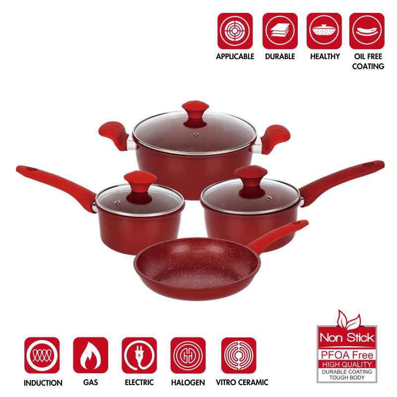 Batterie de cuisine forgée revêtement en marbre Rouge 7 pièces Herzberg HG04715-RED Herzberg - Mathon - 4