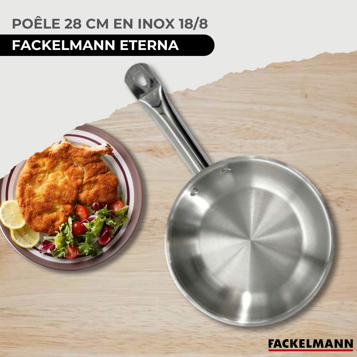 Set de 1 poêle de 28 cm en inox 1 couvercle en verre et 6 ustensiles  Eterna Fackelmann - Mathon - 2